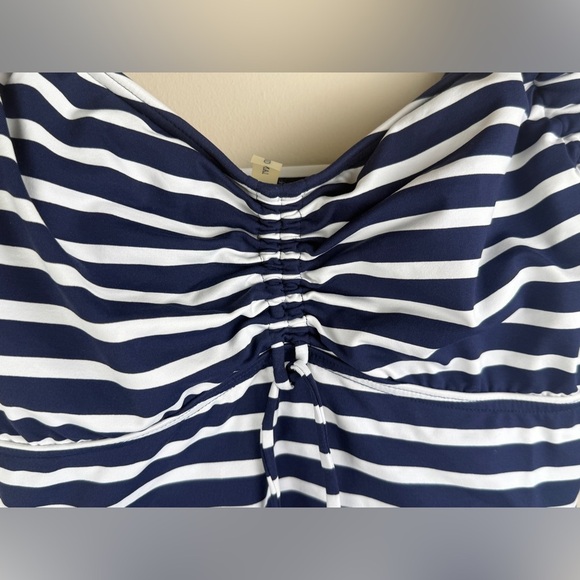 Lands End Women's V Neck Strappy Tankini Swimsuit Underwire Top Striped 10 L/D - Picture 3 of 8